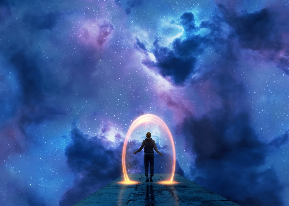 Heavy clouds background and person inside an energy arch representing the 11 energy, illustrating Why Life Path 11 Feels Like a Curse (And No One Warns You)